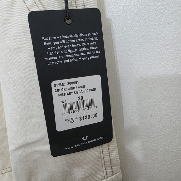 True Religion Cream Cargo Pants with Sturdy Cotton Blend - Picture 3 of 8